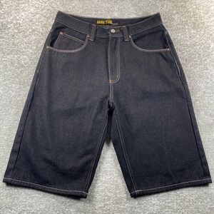 Game Time Mens Baggy Y2K Hip Hop Denim Shorts Black Contrast Stitch Size 32